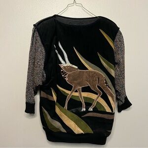 Szato Womens Medium Rare Vintage Antelope Wildlife Safari Theme Textured Sweater